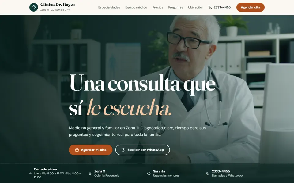 Captura del sitio de ejemplo de una clínica