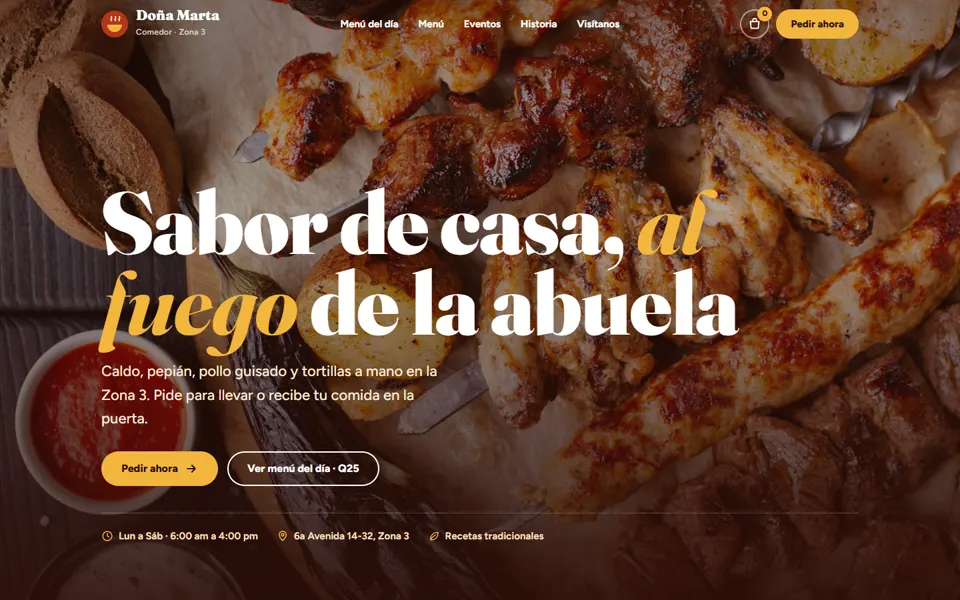 Captura del sitio de ejemplo de un comedor