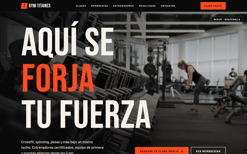 Captura del sitio de ejemplo de un gimnasio
